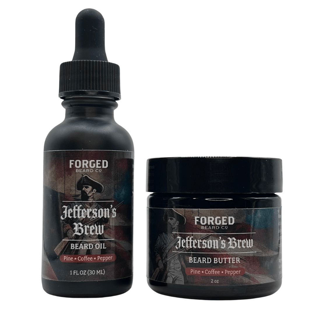 Forged beard co. pine and coffee beard oil and butter combo