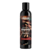 A 8 fl oz bottle of Forged Beard Co. Independence Beard Wash, Unscented, featuring a black bottle with a detailed patriot-themed label 