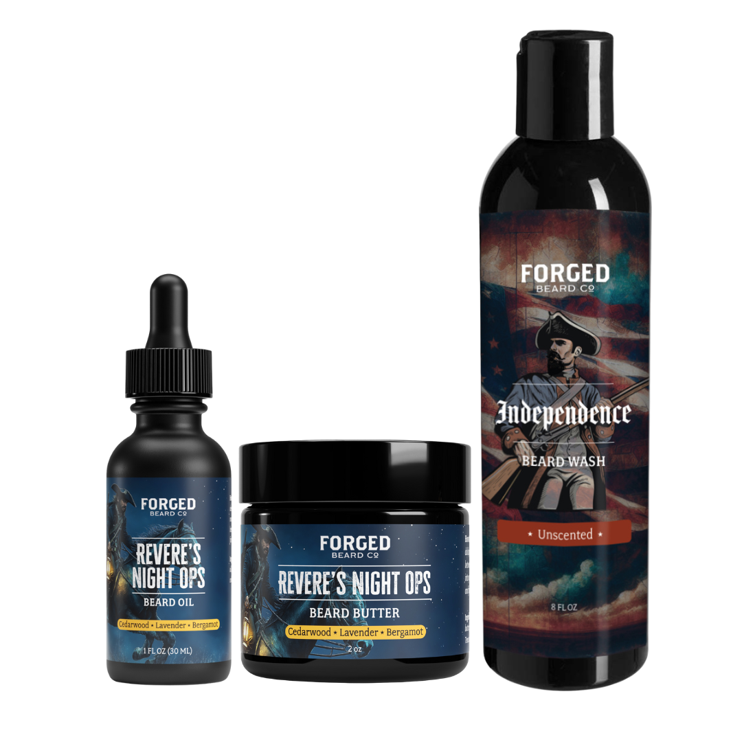 Daily Beard Bundle | Revere's Night Ops - Bergamot, Lavender, Cedar Beard Oil, Butter, Wash
